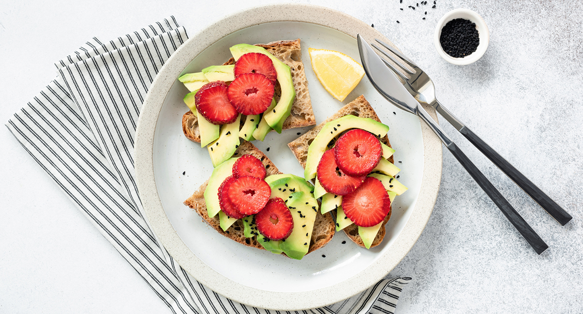 View Cranberry Horseradish Glazed Avocado Toast with Strawberries Gallery - Image 1 Cranberry Horseradish Glazed Avocado Toast with Strawberries