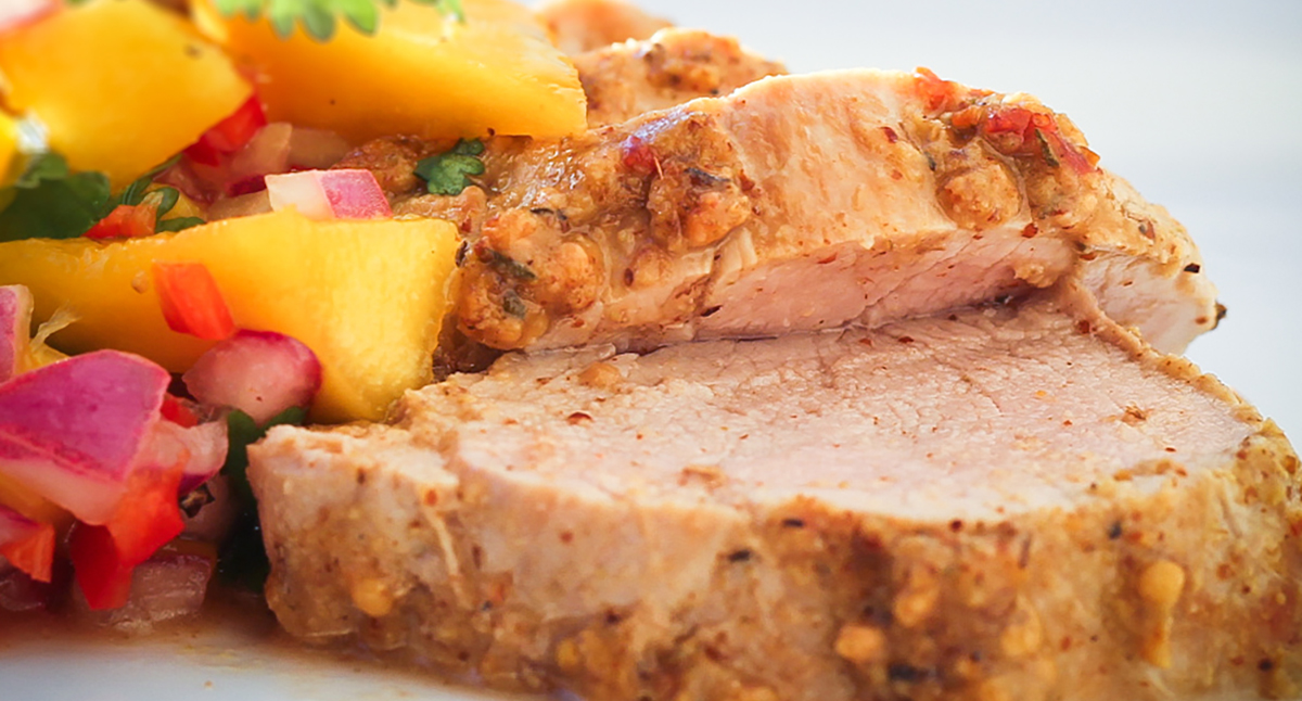 View Island Pork Tenderloin with Cumin Spice Rub and Mango Salsa Gallery - Image 1 Island Pork Tenderloin with Cumin Spice Rub and Mango Salsa