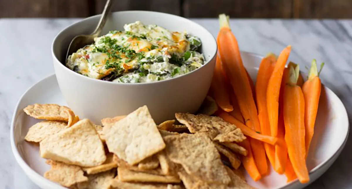 View Cheesy Spinach, Artichoke and Bacon Horseradish Dip Gallery - Image 1 Cheesy Spinach, Artichoke and Bacon Horseradish Dip