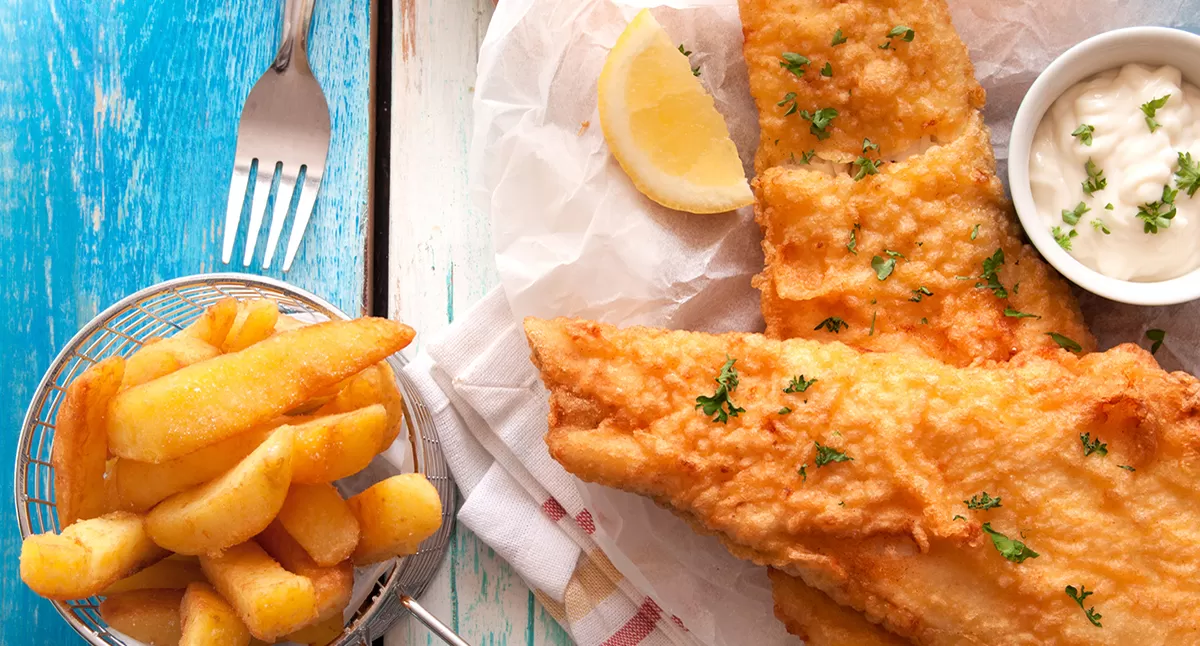 Beer-Battered Fish with Tartar Sauce and Lemon