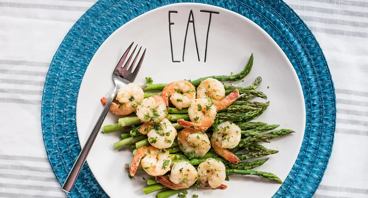 Dijon Shrimp Scampi over Fresh Asparagus