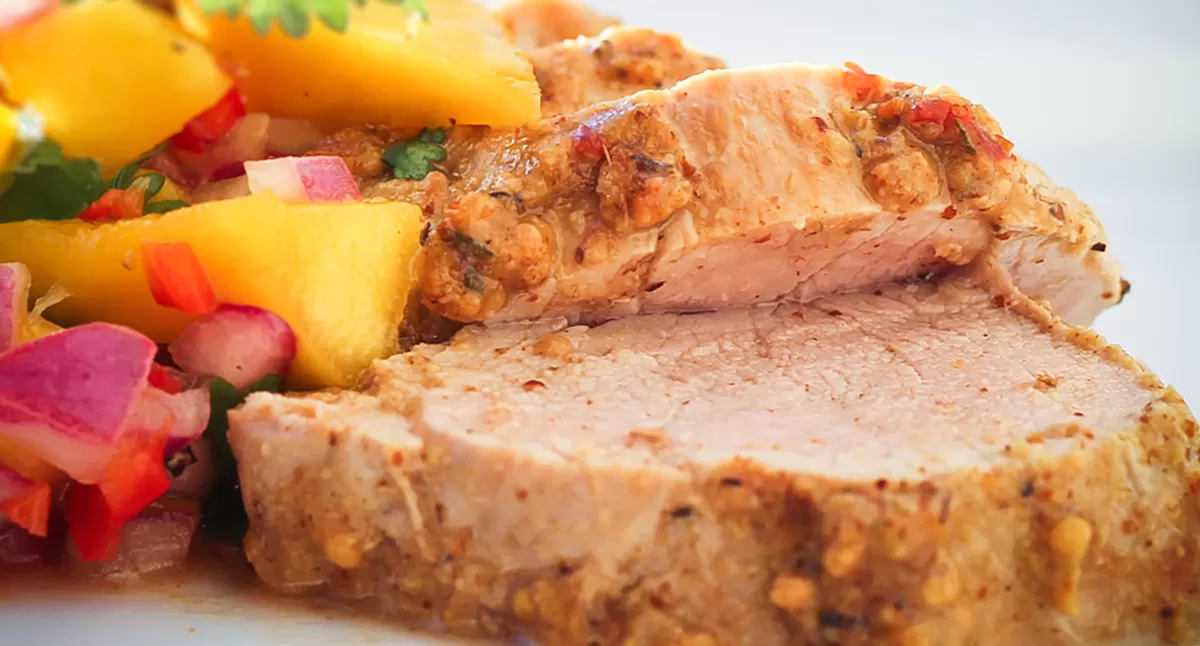 View Island Pork Tenderloin with Cumin Spice Rub and Mango Salsa Gallery - Image 1 Island Pork Tenderloin with Cumin Spice Rub and Mango Salsa