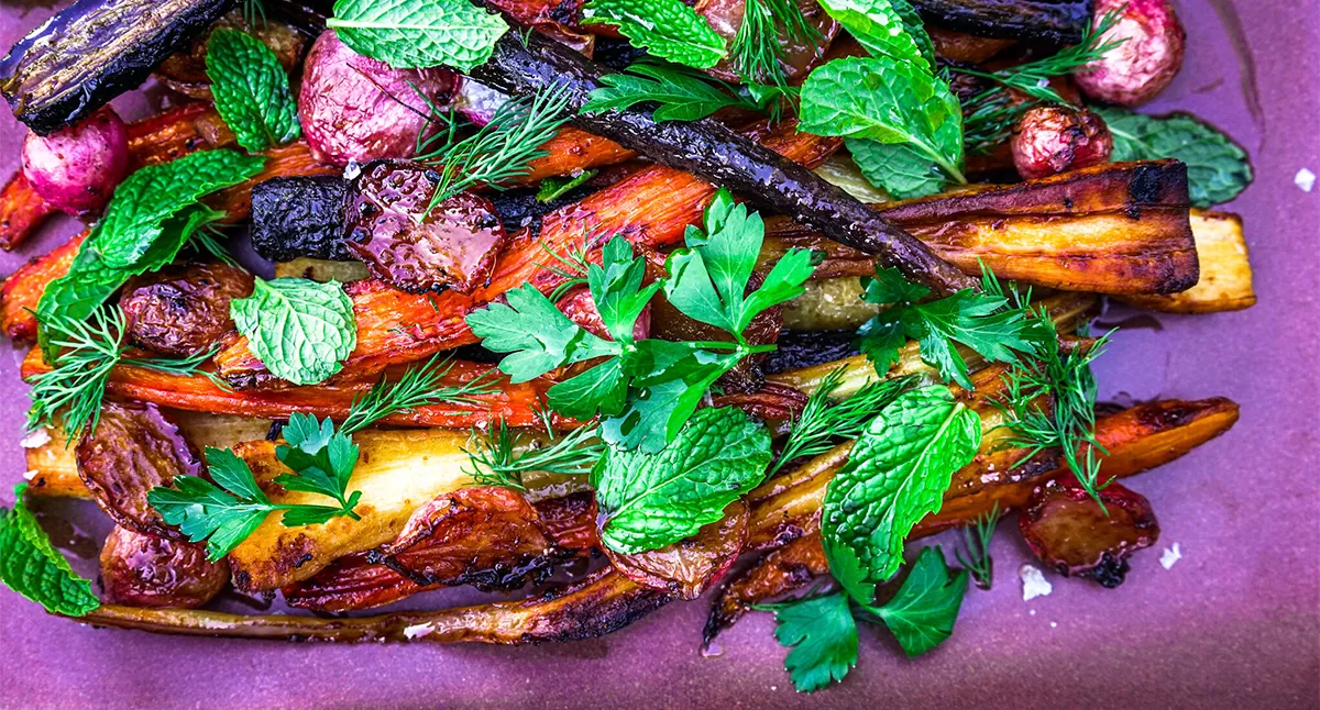 Horseradish and Honey-Butter Roasted Root Vegetables