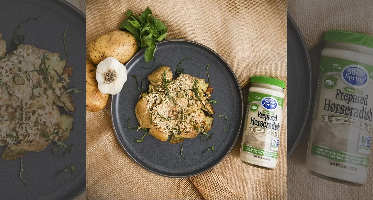 Smashed Potatoes with Horseradish-Herb Butter