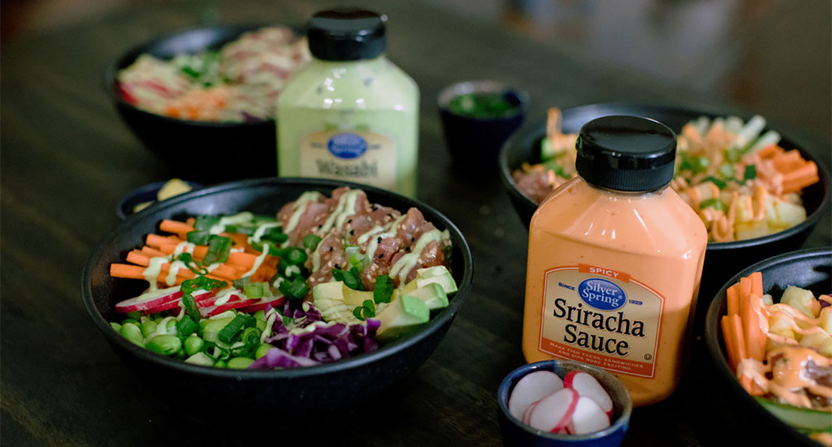 View Poke Bowl with Spicy Sriracha and Wasabi Sauce Gallery - Image 1 Poke Bowl with Spicy Sriracha and Wasabi Sauce