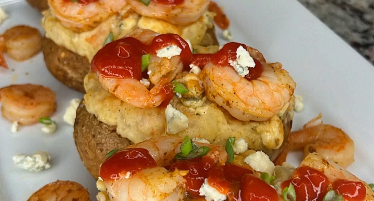 View Shrimp & Bleu Cheese Twice Baked Potato Gallery - Image 1 Shrimp & Bleu Cheese Twice Baked Potato