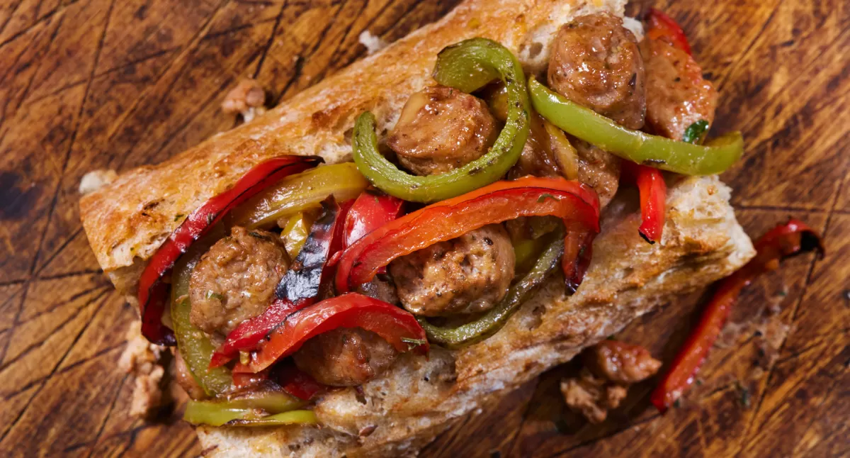 Spicy Sausage and Peppers Baguette