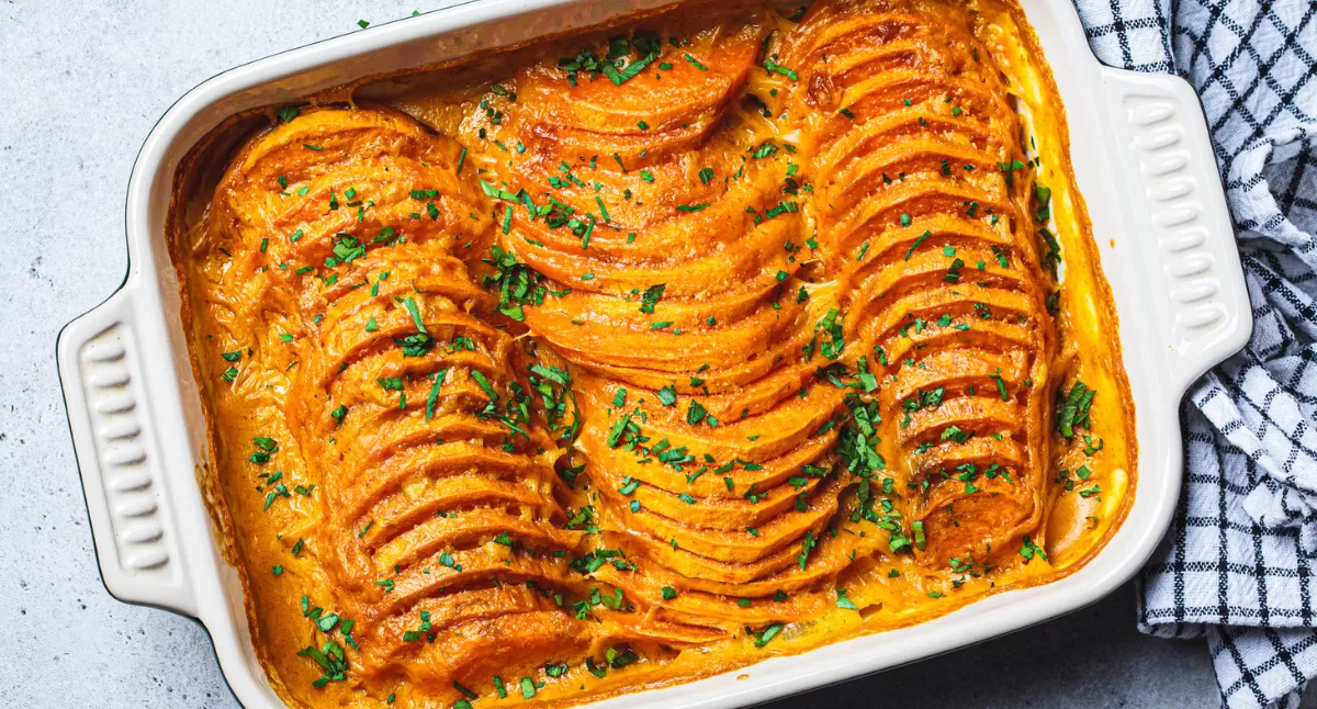 Sweet Potato Gratin with Stone Ground Mustard