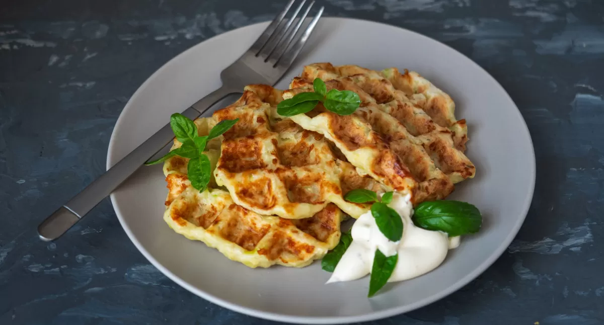 Cheesy Cauliflower Waffles with Horseradish Sauce