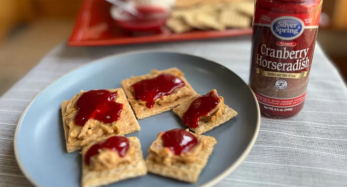 View Peanut Butter and Cranberry Horseradish Crackers Gallery - Image 1 Peanut Butter and Cranberry Horseradish Crackers