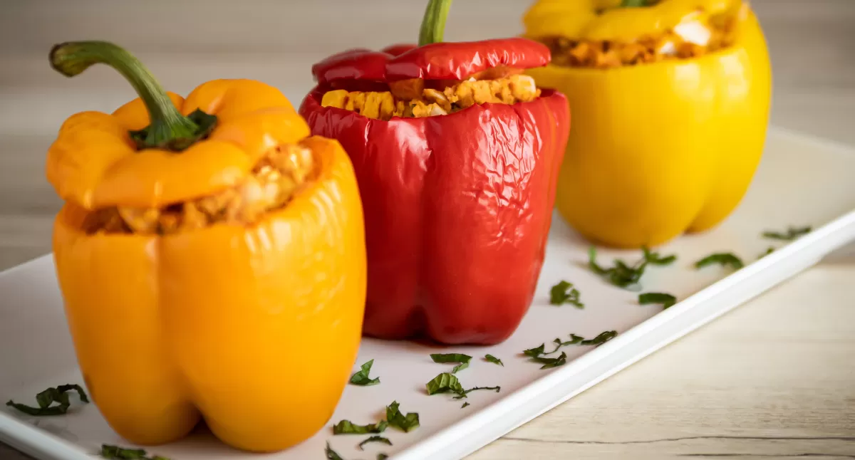 Chickpea, Feta, and Herb-Stuffed Peppers