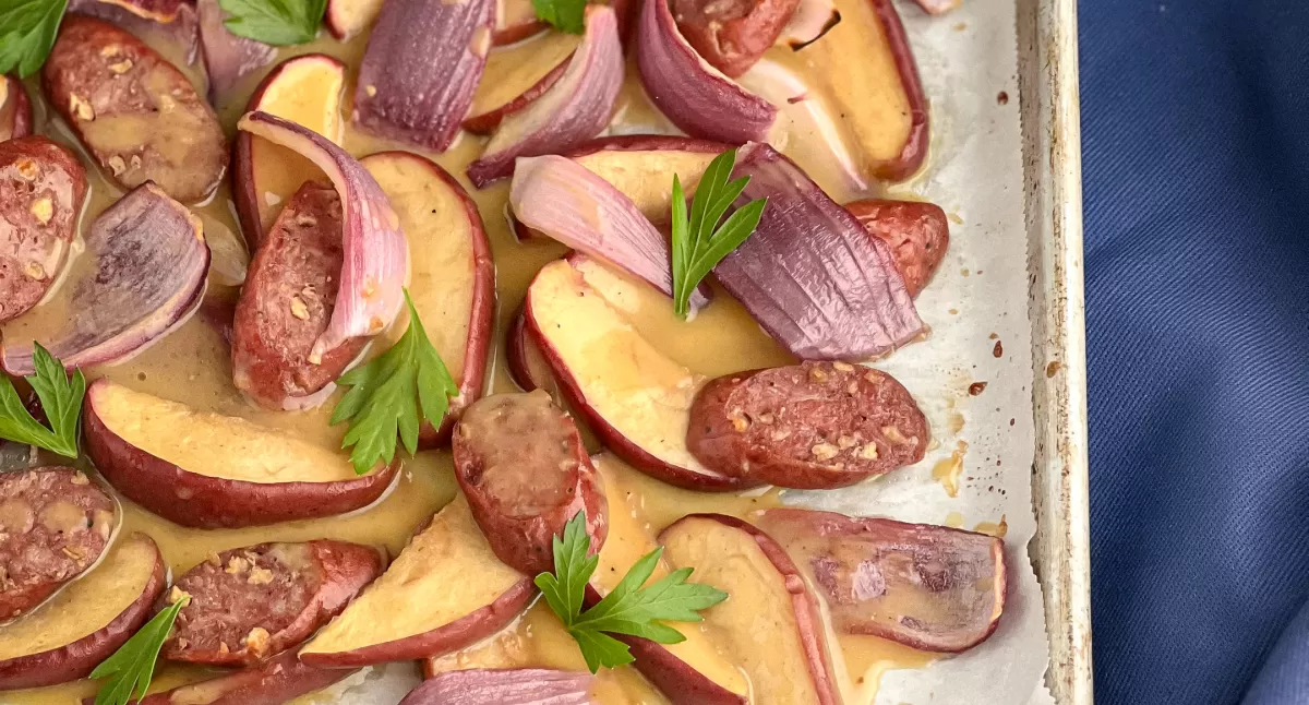 Maple Mustard Sausage & Apples Sheet Pan Dinner