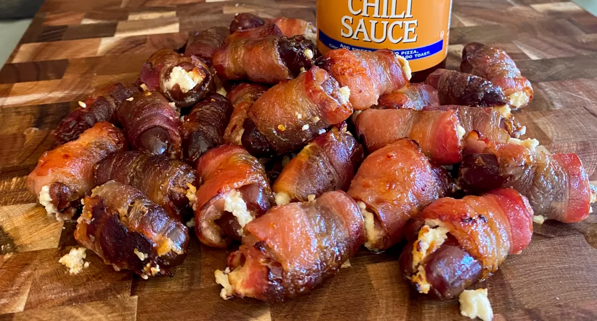 View Bacon Wrapped Goat Cheese Stuffed Dates Gallery - Image 1 Bacon Wrapped Goat Cheese Stuffed Dates